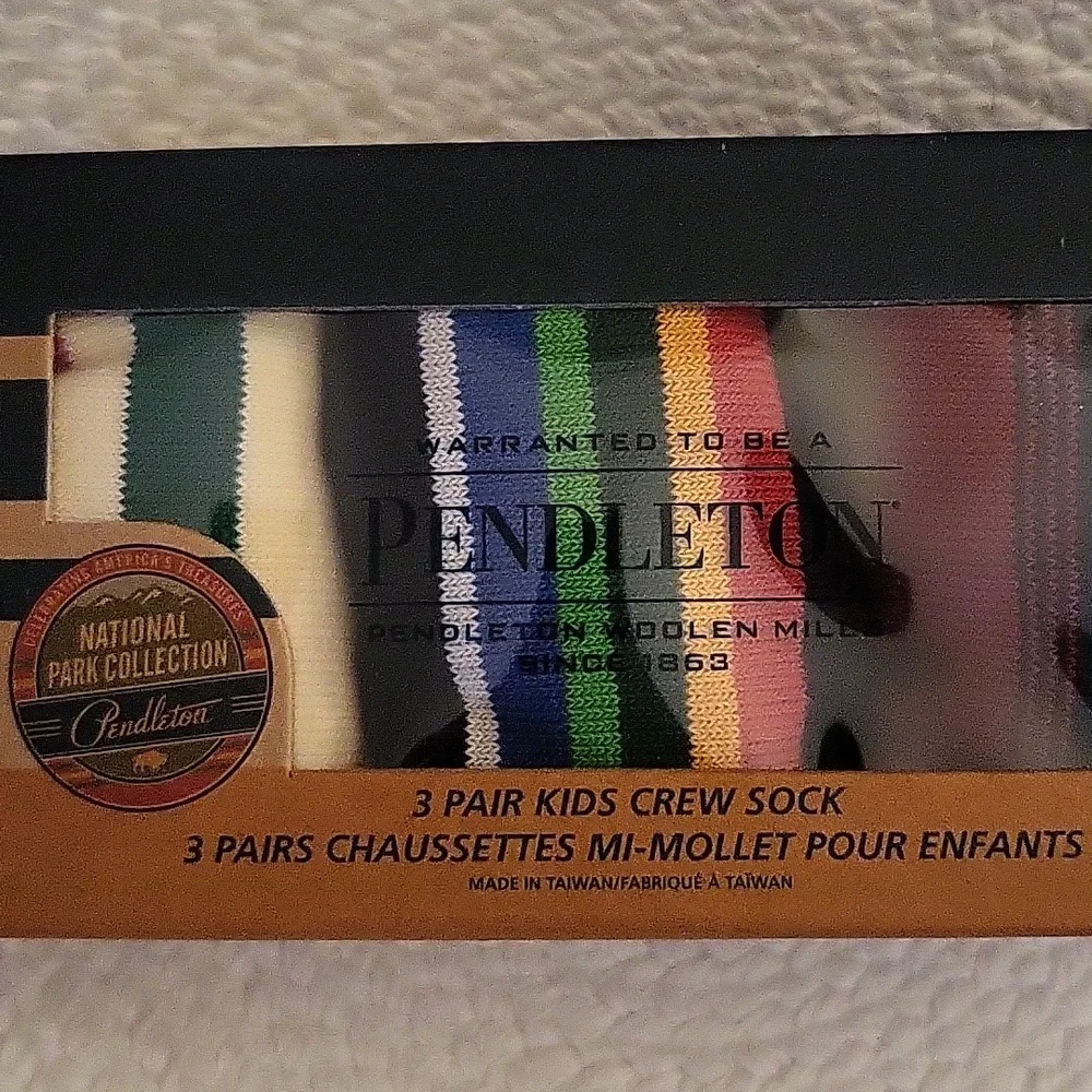 Pendleton Large Kids Striped 3 Pair Crew Socks National Park Collection - Picture 5 of 10
